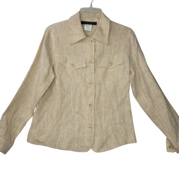 Vintage Harvé Benard Beige Linen Button-Up 6 Long Sleeve Lightweight Deadstock - Picture 1 of 9